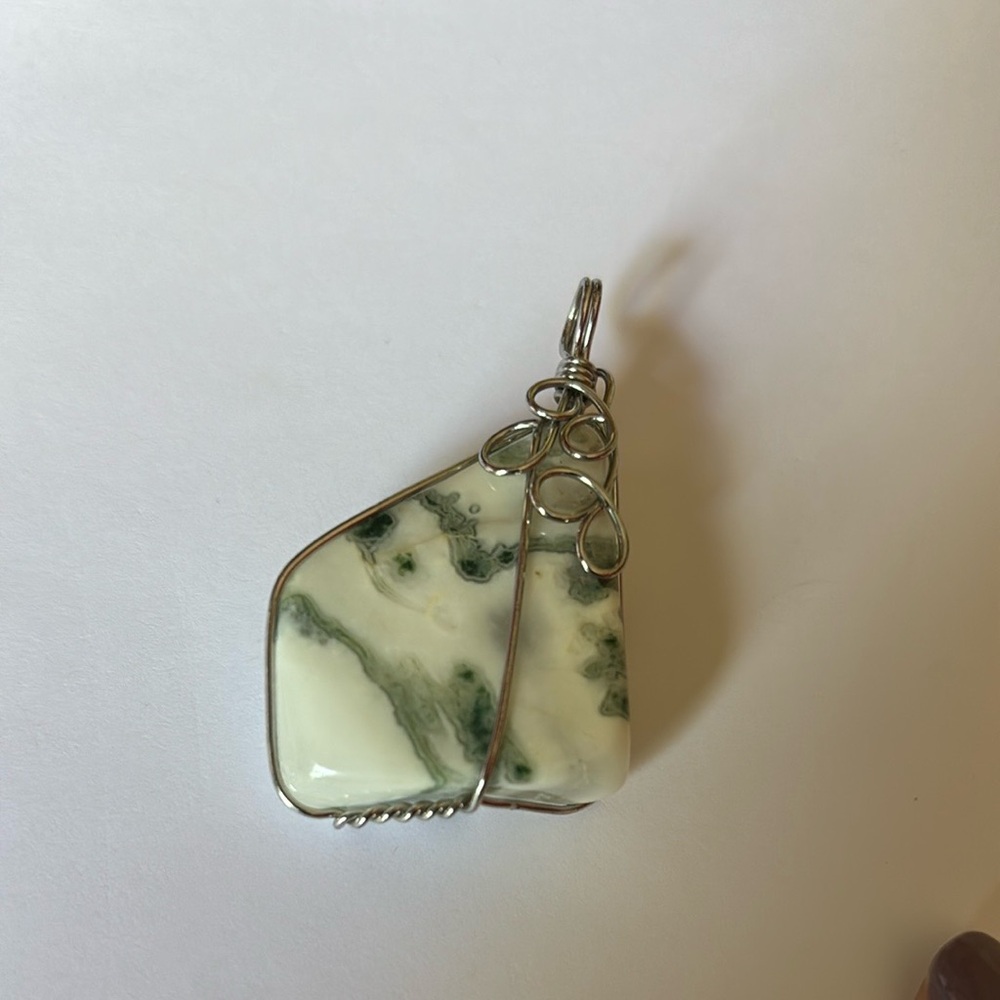 Moss Agate Wire Wrapped Stone Pendant